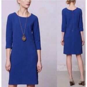 Anthropologie Ganni Lousa Shift Dress Womens Medium Blue Textured Exposed Zip